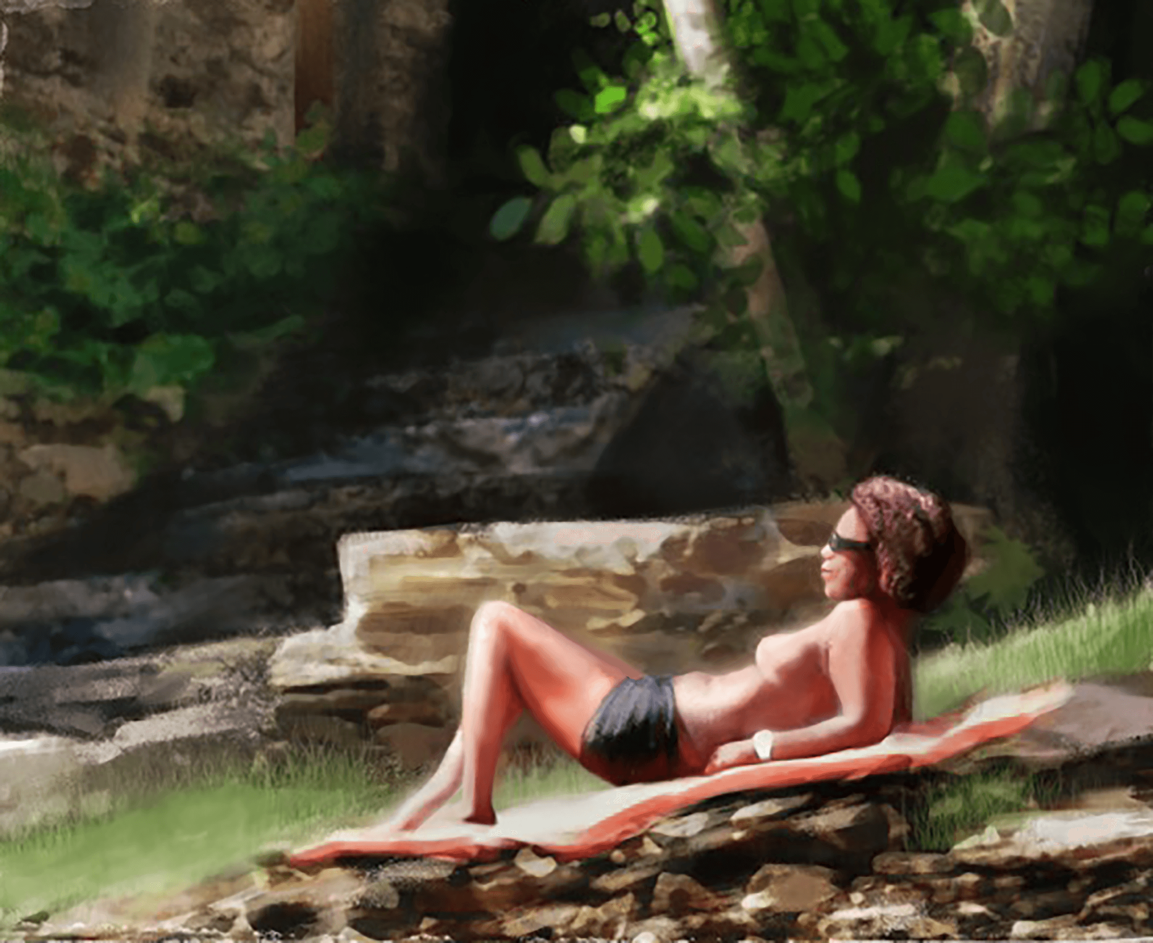 Digital Art Of a woman outdoor lying sunbathing