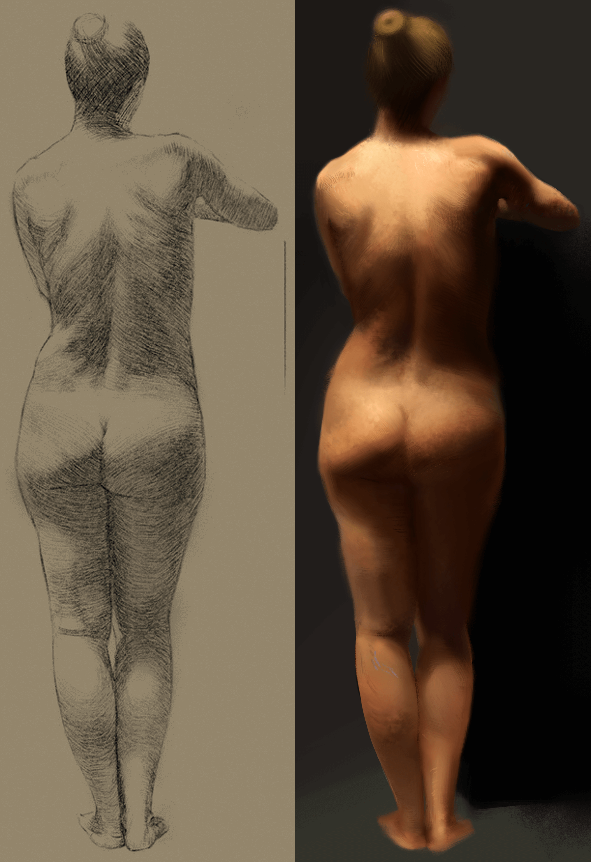 Crosshatching Figure standing back Study Color from life Digital Art