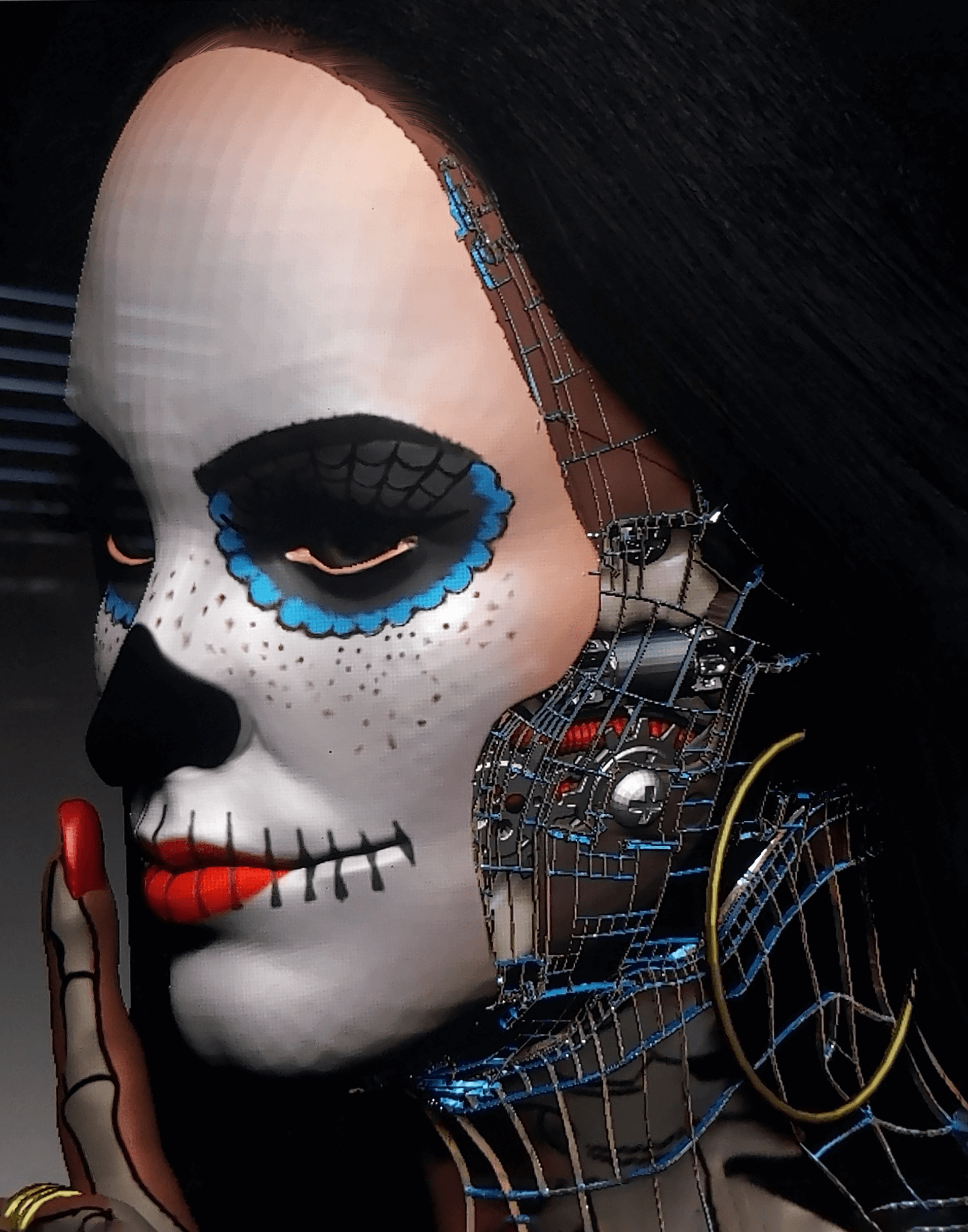 Biomechanical Catrina Portrait in 3/4 render Digital Art