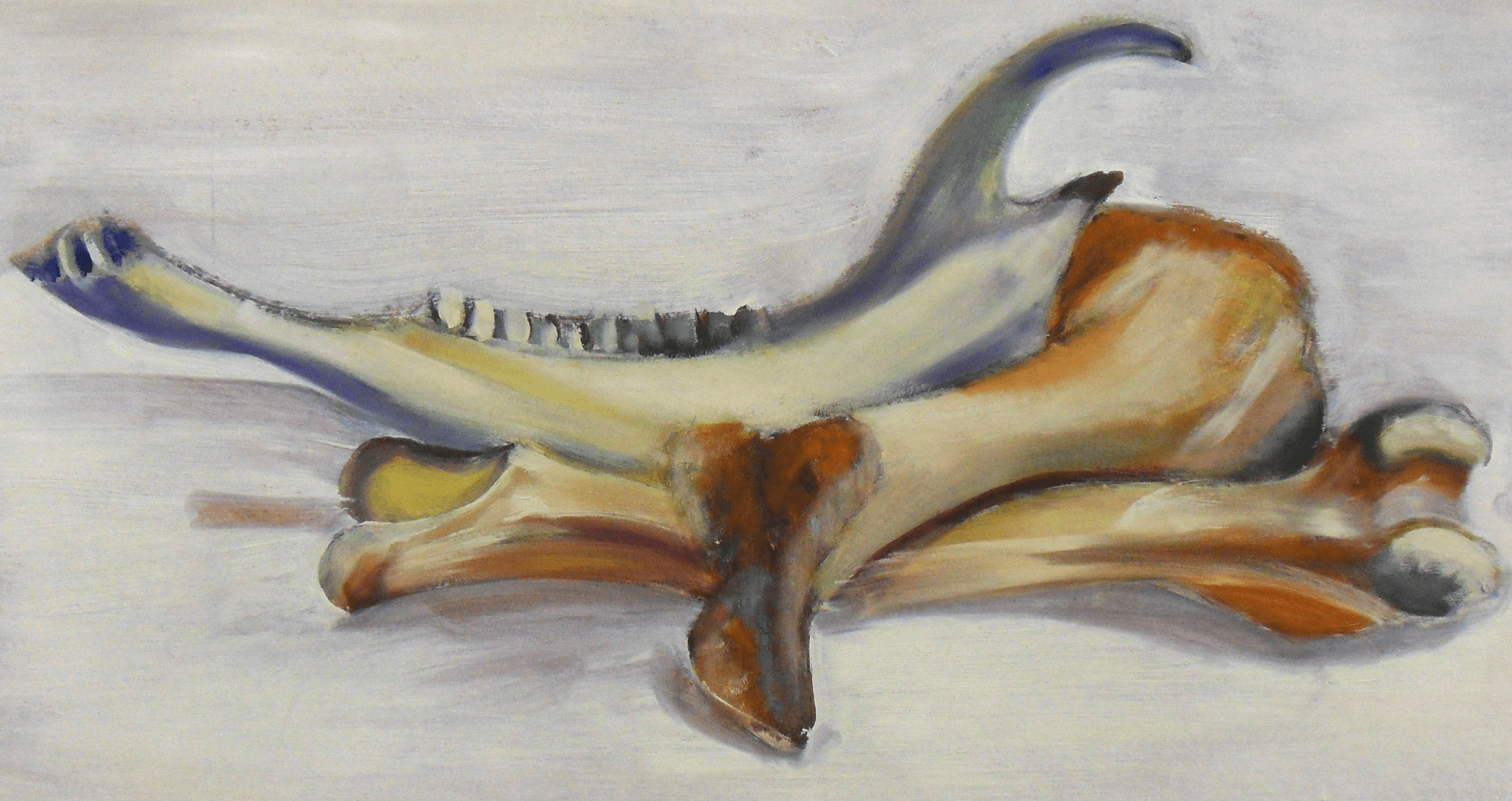 Still life oil painting of bones