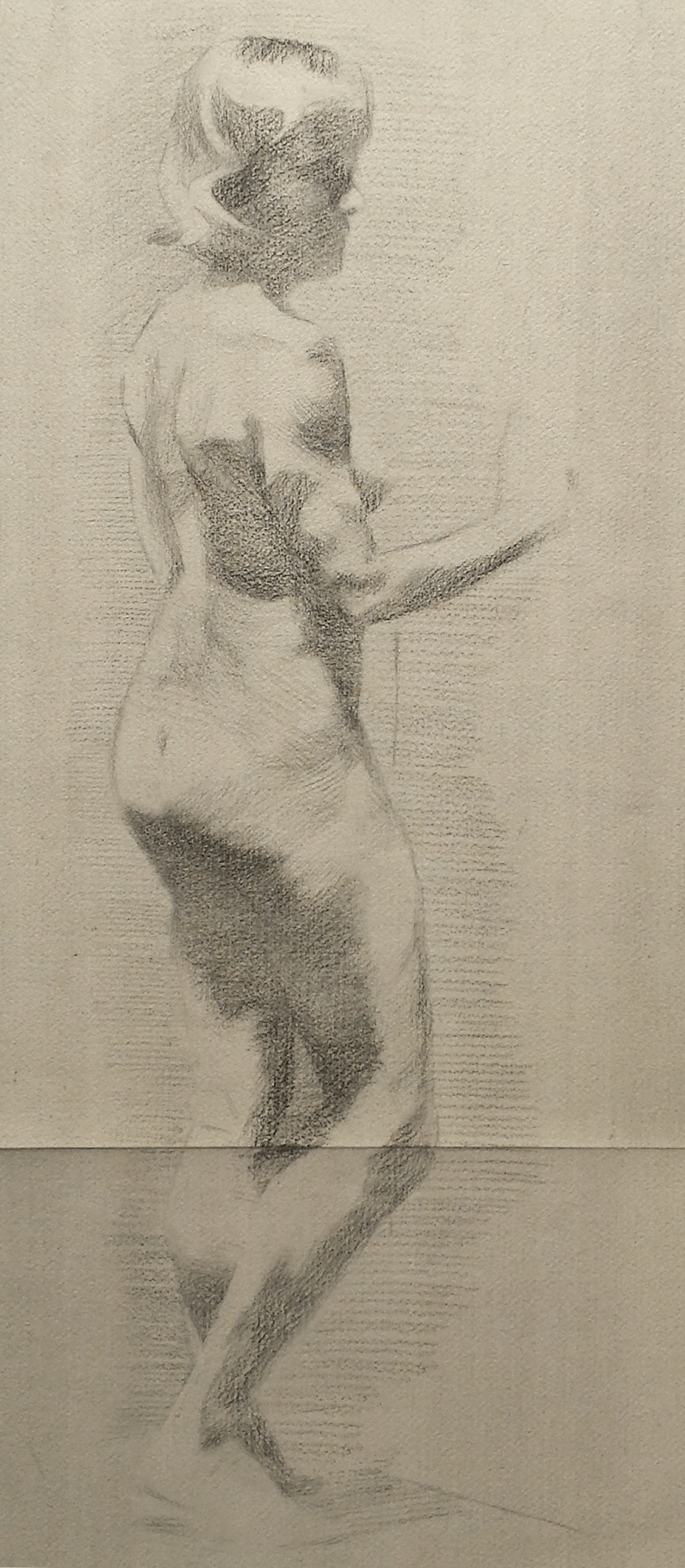 Life figure drawing on Handmade cotton toned paper from July 2017.