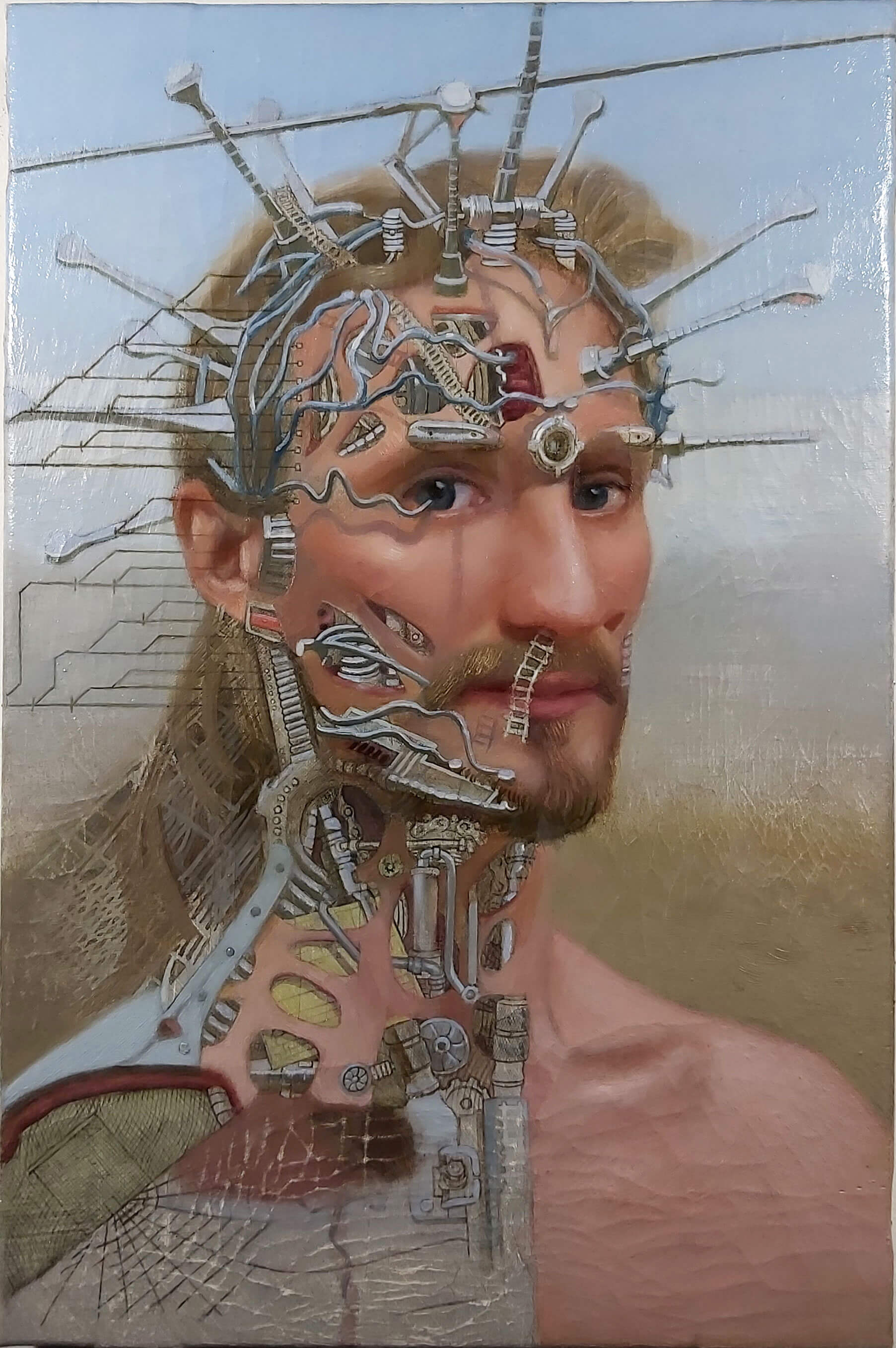 Biomechanical selfportrait oilpainting on linnen.Fine Art.