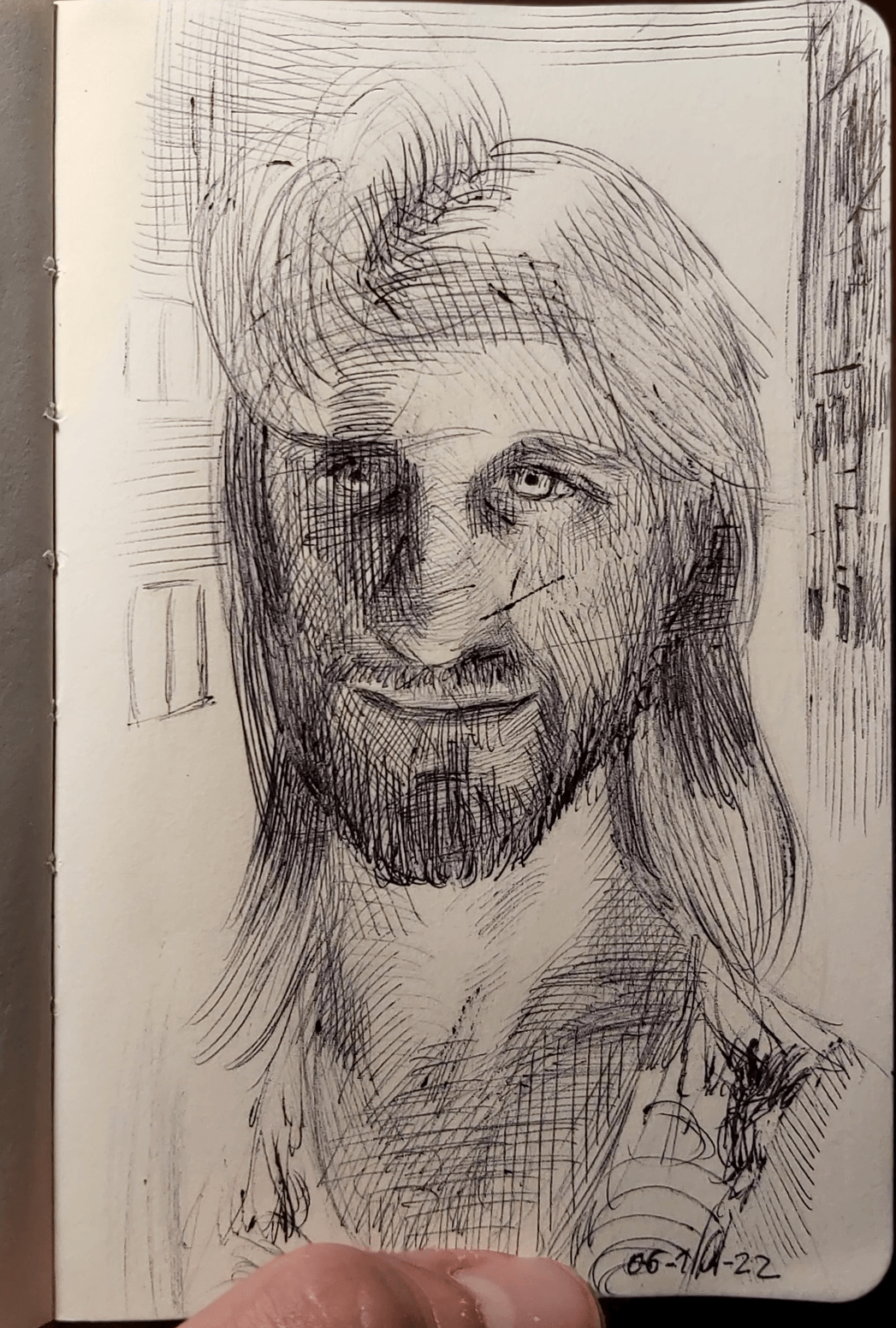 Sketch selfportrait black pen on paper Fineart