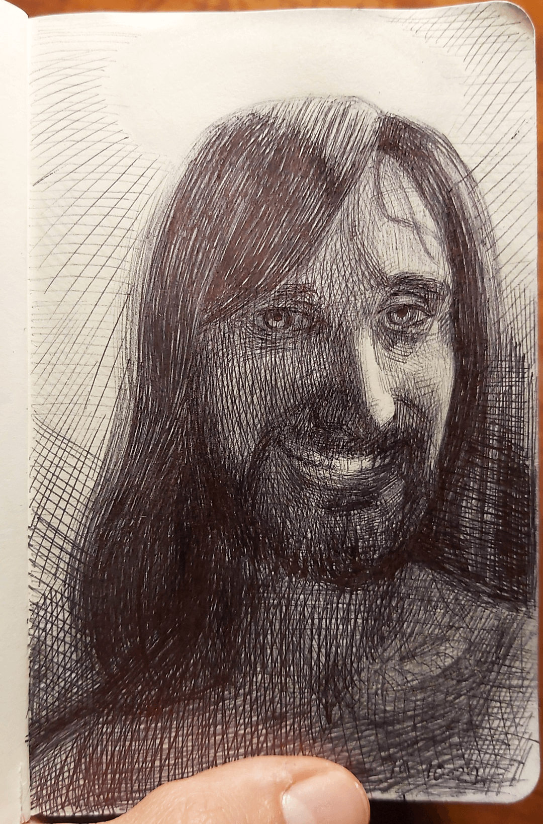 selfportrait blackpen on paper Crosshatching Fall of light Background Fineart.