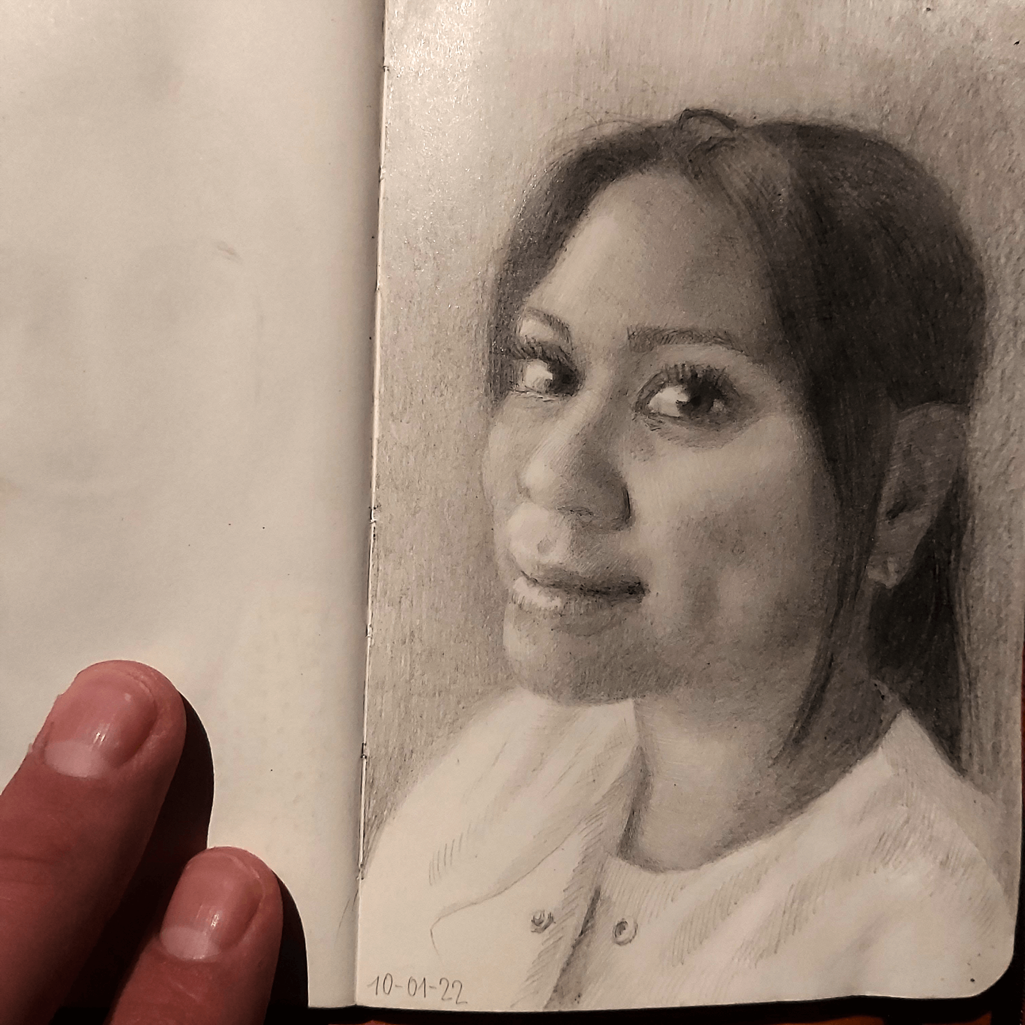 Portrait Woman without mask during Pandemia in the Hospital. Fineart Pencil Drawing on paper.