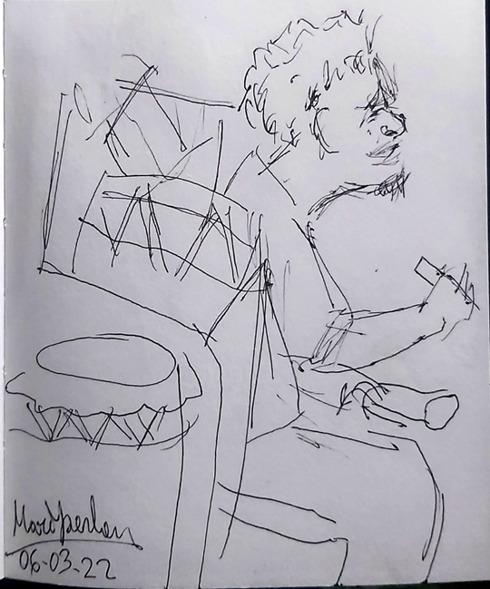 Musician profile figure from life Black pen on paper