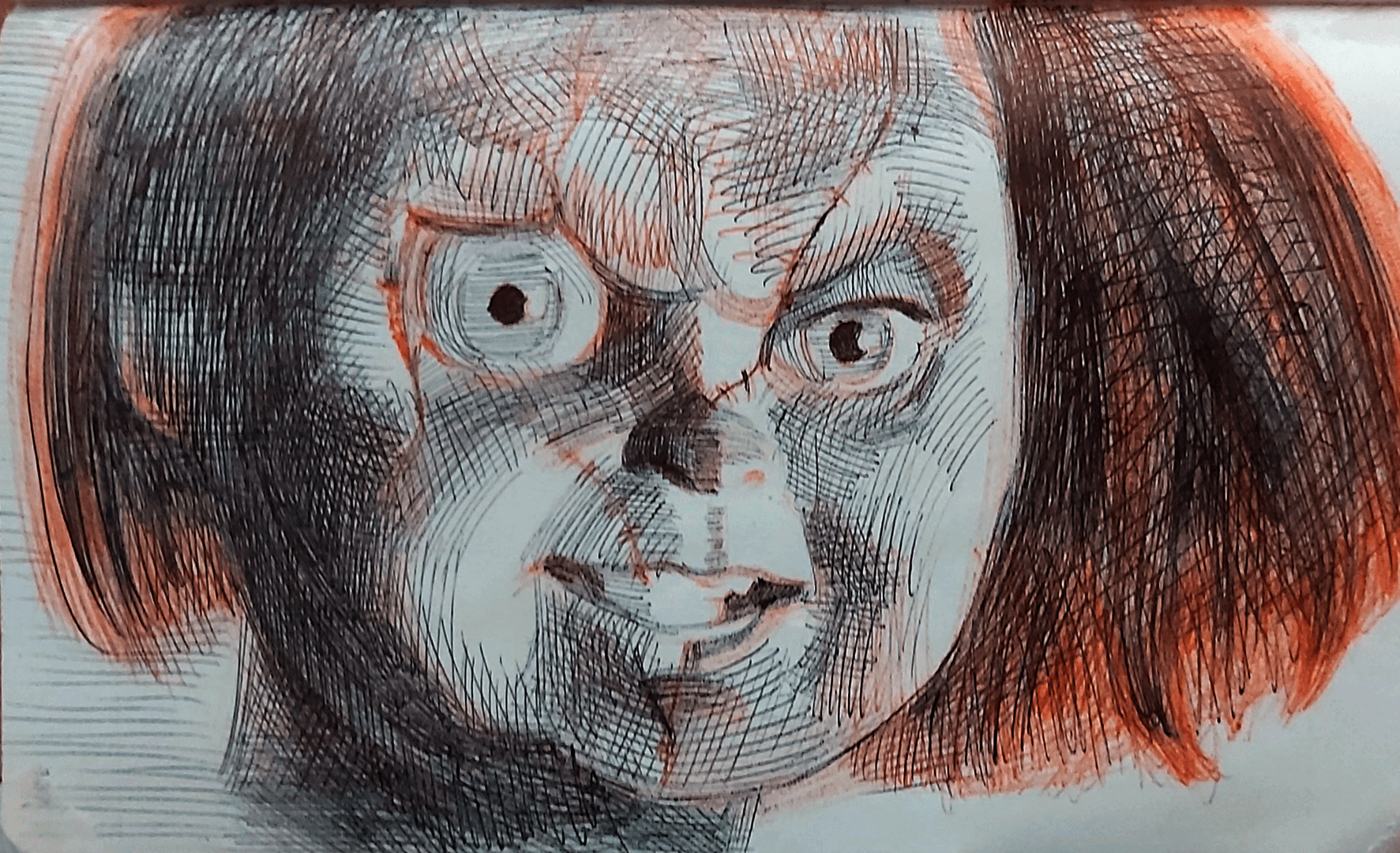 Chucky Sketch black and orange pens FINE ART