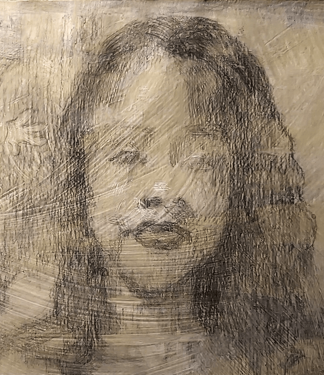 Portrait Fineart sketch silverpoint on paper sticked on wood and oil paint Imprimatura Underpainting