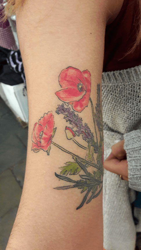 Realistic Bouquet of Flowers Fine Line Tattoo Watercolor